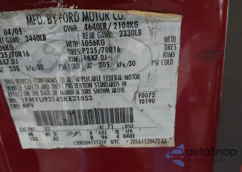 2005 Ford Escape Xlt from USA, damaged, VIN 1FMYU93145KE31853